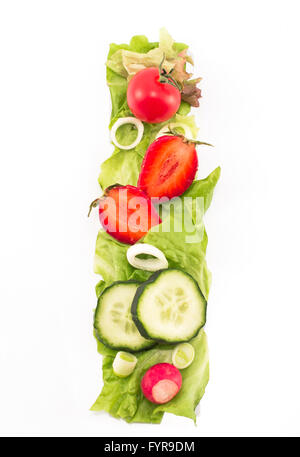 Letter I made of salad and fruits Stock Photo