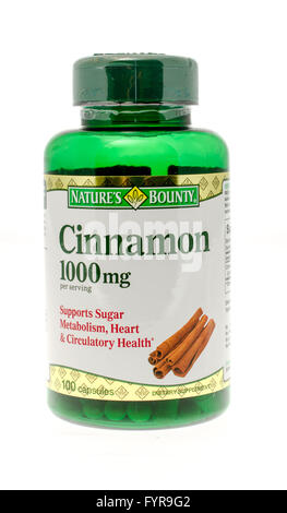 Winneconne, WI - 26 Nov 2015: Bottle of cinnamon made by Nature's Bounty. Stock Photo