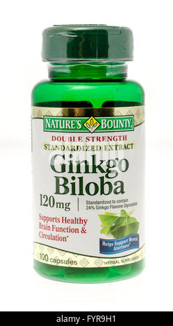 Winneconne, WI - 26 Nov 2015: Bottle of Ginkgo biloba made by Nature's Bounty. Stock Photo