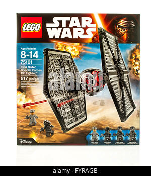 Winneconne, WI - 18 Dec 2015: Box of Lego First order special forces Tie Fighter from the Lego Star Wars collection. Stock Photo