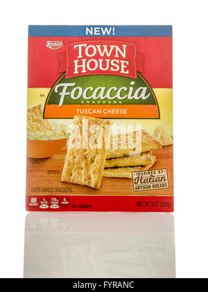 Winneconne, WI - 7 Feb 2016:  Box of Town House focaccia crackers in Tuscan cheese flavor. Stock Photo