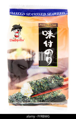 Winneconne, WI - 20 February 2015:  Package of Toasted Seasoned Seaweed made by DaiJyoBu. Stock Photo