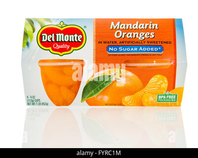 Winneconne, WI - 10 Feb 2016:  Package of Del Monte mandarin oranges cherries Stock Photo