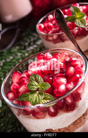 Pomegranate -Mascarpone dessert Stock Photo