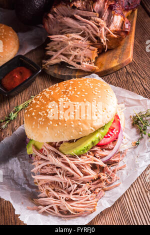 Hamburger pulled pork Stock Photo