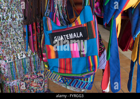 Souvenir Tourist Handbag Purse With Guatemala Branding For Sale At A Cruise Ship Centre In  Santo Tomas de Castilla Stock Photo