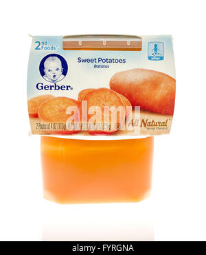 Winneconne, WI - 19 Nov 2015:  Package of Gerber sweet potatoes all natural baby food Stock Photo