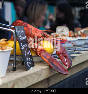 London, UK - April 22, 2016: Steamed giant crabs in crab market in Borough market in London Stock Photo