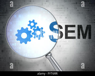 Advertising concept: Gears with optical glass on digital Stock Photo ...