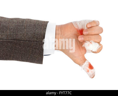 Hand thumb with blood and bandage Stock Photo