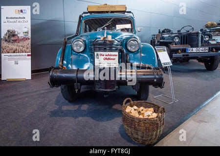 Compact car Opel Olympia OL38, 1938 with wood gas generator by Zanker, 1942. Stock Photo