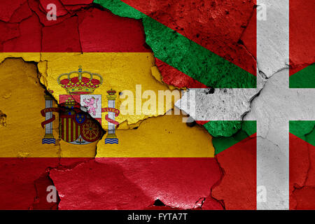 flags of Spain and Basque country painted on crack Stock Photo