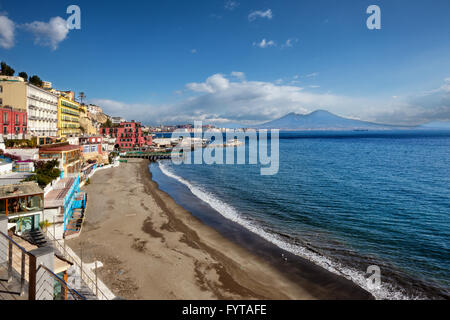 Naples (Italy) - View of Naples coast of Mergellina and Vesuvio from Posillipo Stock Photo