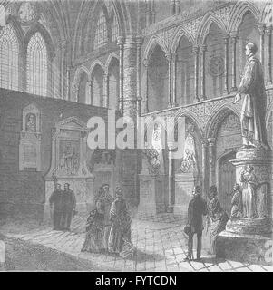 WESTMINSTER ABBEY: Poets' corner, Westminster Abbey. London, old print c1880 Stock Photo