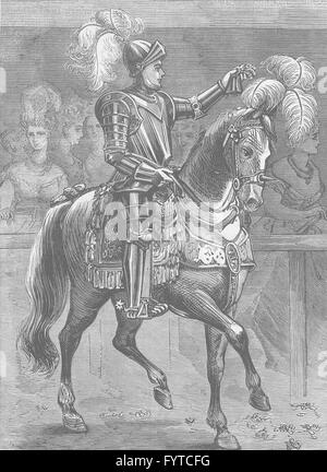 WESTMINSTER HALL: Mr. Dymoke, the King's champion. London, antique print c1880 Stock Photo