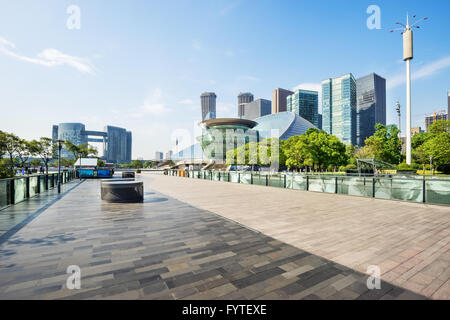 skyline and empty ground front of modern buildings Stock Photo