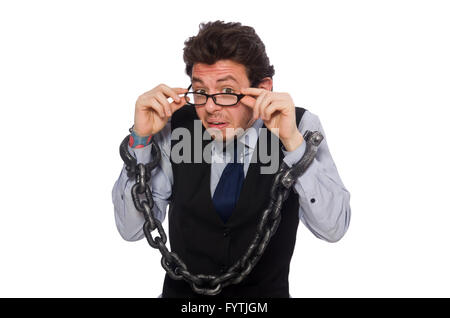 Young businessman in funny concept on white Stock Photo