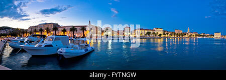 Split waterfront panorama in blue hour Stock Photo