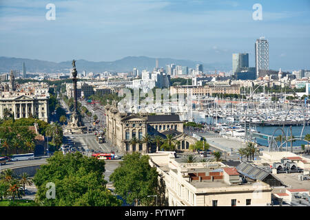 Cityscape, Columbus monument. Barcelona, Catalonia, Spain, Europe Stock Photo