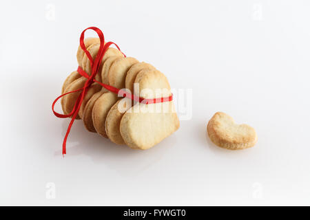 Cookies hearts with red ribbon Stock Photo