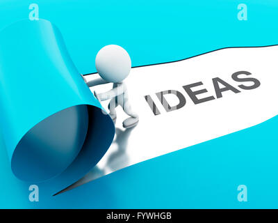 3d renderer image. White people opening torn paper with word ideas. Business concept. Stock Photo