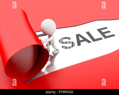 3d renderer image. White people opening torn paper with word sale. Business concept. Stock Photo