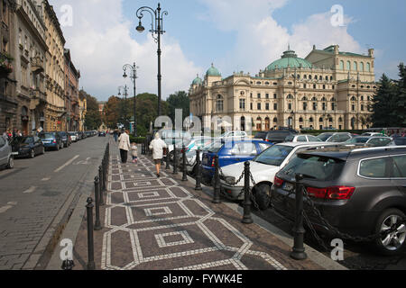 Szpitalna Street, Juliusz Slowacki Theatre in Old Town of Krakow, Poland, Eclectic style 19th century architecture Stock Photo