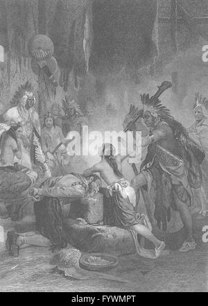 VIRGINIA: Pocahontas saving Capt John Smith, antique print c1880 Stock Photo