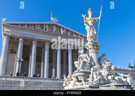 Vienna, Austria - November 2, 2015: Pallas Athene Fountain located in front of the Austrian Parliament Building Stock Photo