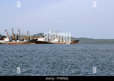 Trade sea port Vladivostok, Russia, Pacific ocean Stock Photo