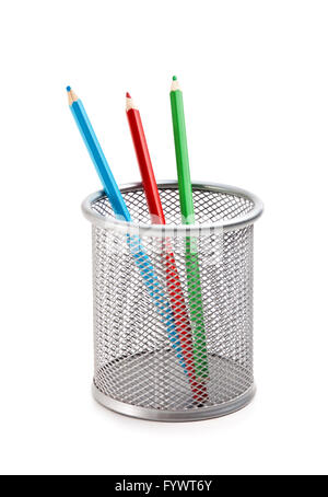 colored pencils in basket Stock Photo