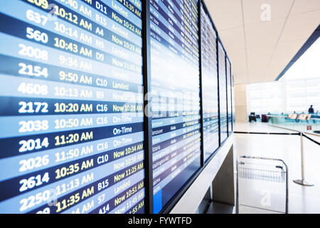 info of flight on billboard in airport Stock Photo