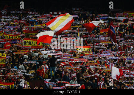 Madrid, Spain. 27th Apr, 2016. The massed Atletico fans. UEFA Champions League Champions League between Atletico Madrid and Bayern Munich at the Vicente Calderon stadium in Madrid, Spain, April 27, 2016 . © Action Plus Sports/Alamy Live News Stock Photo