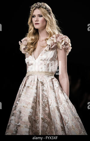 April 28, 2016 - Barcelona, Catalonia, Spain - A model walks the runway presenting a wedding dress of the Spring/Summer 2017 collection during the 'Matilde Cano' catwalk show at the Barcelona Bridal Fashion Week 2016 (Credit Image: © Matthias Oesterle via ZUMA Wire) Stock Photo