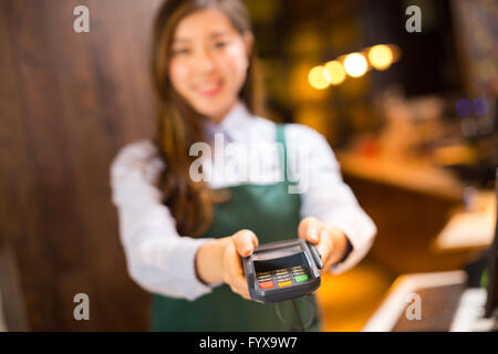 portrait waitress and waiter in cafe Stock Photo