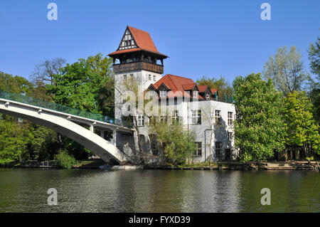 Bridge Abteibrucke, Spree, Island of Youth, Treptower Park, Alt-Treptow, Treptow-Kopenick, Berlin, Germany / Abteibrücke, abbey bridge, Treptow-Köpenick Stock Photo