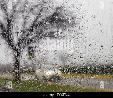Bad weather driving on a way Stock Photo