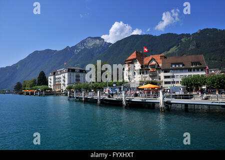 Hotel Waldstatterhof, Lake Lucerne, Brunnen, Canton of Schwyz, Switzerland / Vierwaldstattersee, Vierwaldstättersee, Lake of the Four Forested Cantons, Hotel Waldstätterhof Stock Photo