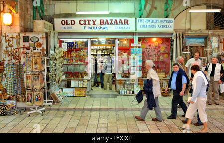 Souvenir shops, gift, souq, souk, Christian Quarter, Old City,  Jerusalem, Israel Stock Photo