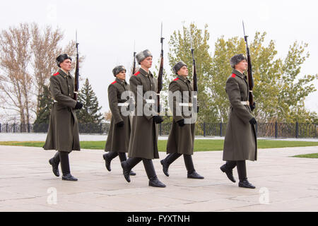 Honor Guard marches on the area of grief at the Hall of Military Glory, historical-memorial complex quot;To Heroes of the Battle Stock Photo