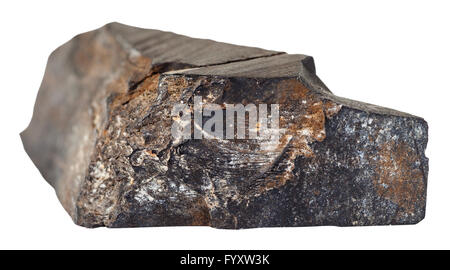 macro shooting of natural mineral stone - raw Jet (lignite, brown coal) gemstone isolated on white background Stock Photo