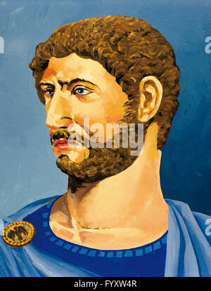 Hadrian (76-138). Roman emperor.  Watercolor. Stock Photo