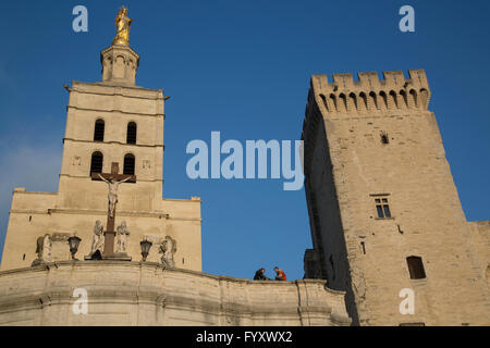 Avignon Cathedral and Palais des Papes Palace, France Stock Photo