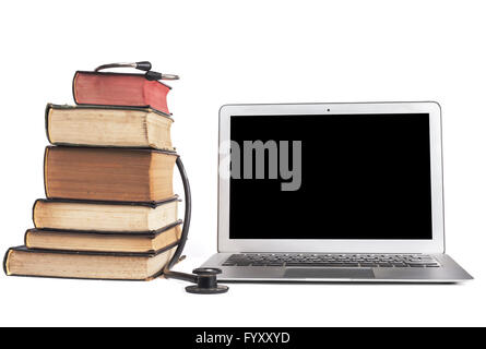 Black Stethoscope and Laptop Stock Photo