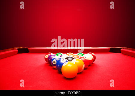 Billards pool game. Color balls in triangle Stock Photo