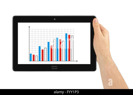 Hand with touchpad pc and business diagram Stock Photo