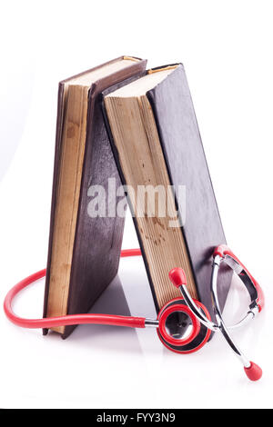 Red Stethsocope and Books Stock Photo