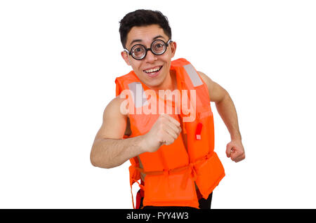 Funny man wearing orange safety vest Stock Photo