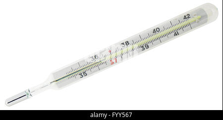 Glass clinical thermometer standing at 36 Stock Photo