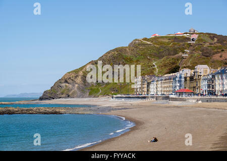 North beach and seafront buildings on Marine Terrace in Cardigan Bay below cliff railway on Constitution Hill. Aberystwyth Ceredigion Wales UK Stock Photo